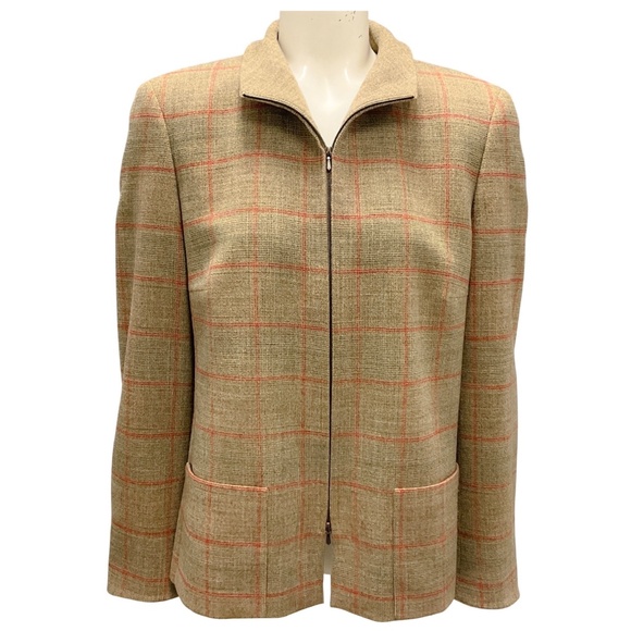 AKRIS TAN MULTI PLAID WOOL JACKET - Picture 1 of 6